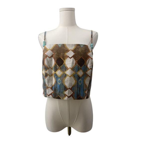 Joie Crop Top Geometric Print Medium Linen Blend - Picture 1 of 6